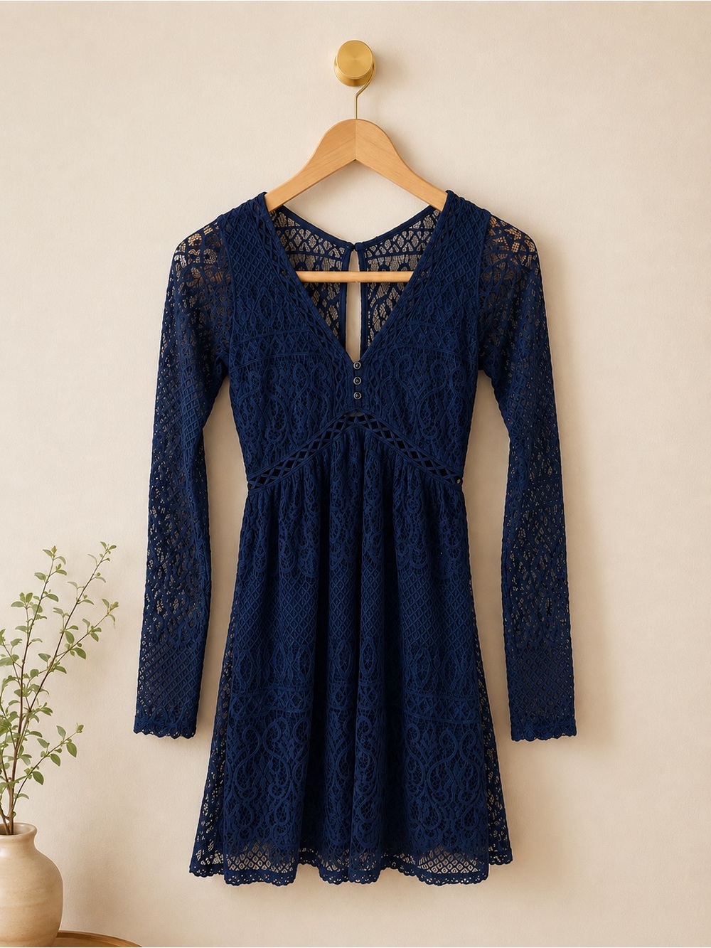 Hollister Navy Lace Fit & Flare Dress Size 00 💙